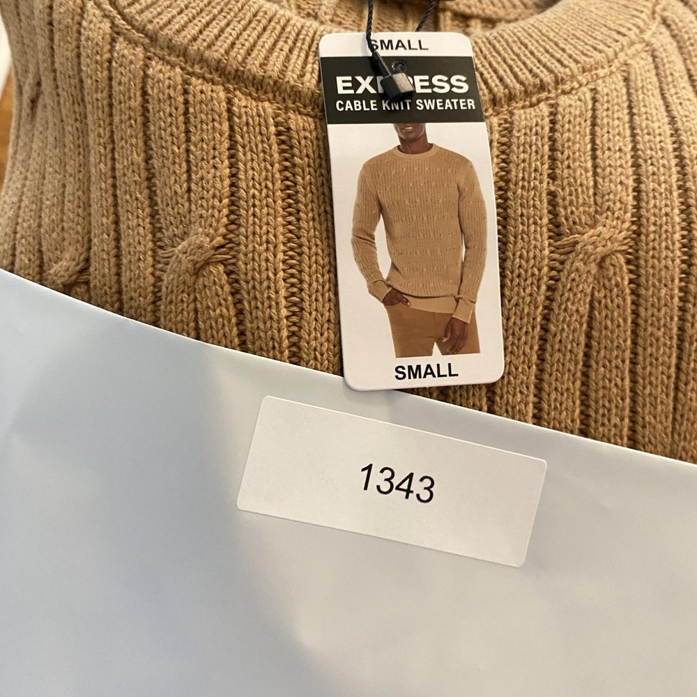 Express Cable Knit Sweater Mens Small Pecan Tan Crewneck Pullover NWT - Picture 11 of 11
